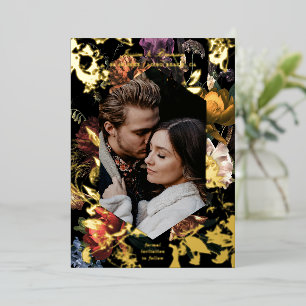 Dunkle romantische Blumen-Foto-Save-the-Date-Karte Folieneinladung