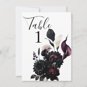 Dunkle Romantische Florale Hochzeit Tischnummer