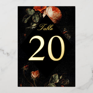 Dunkle romantische Floralrosen-Folien-Tischnummern Folieneinladung