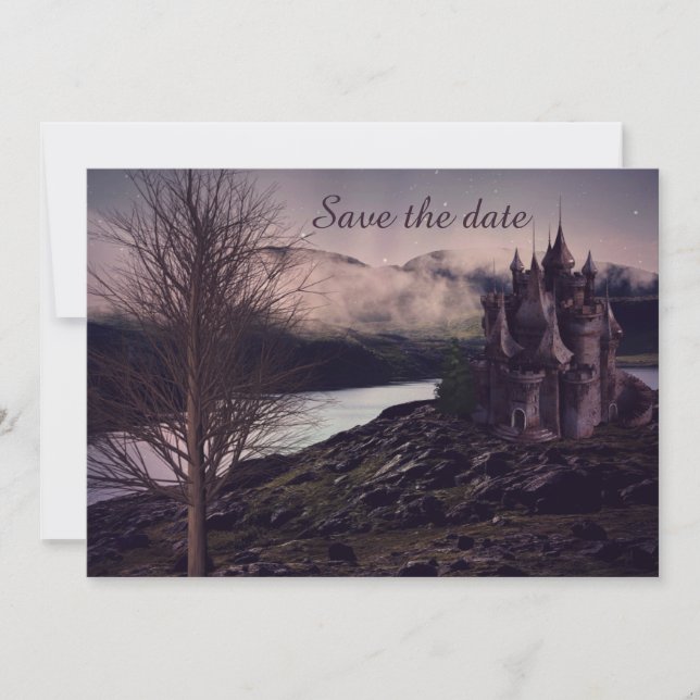 Dunkle romantische gotische Burg Save The Date (Vorderseite)