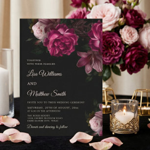 Dunkle romantische handgezeichnete Rosen Hochzeit Einladung