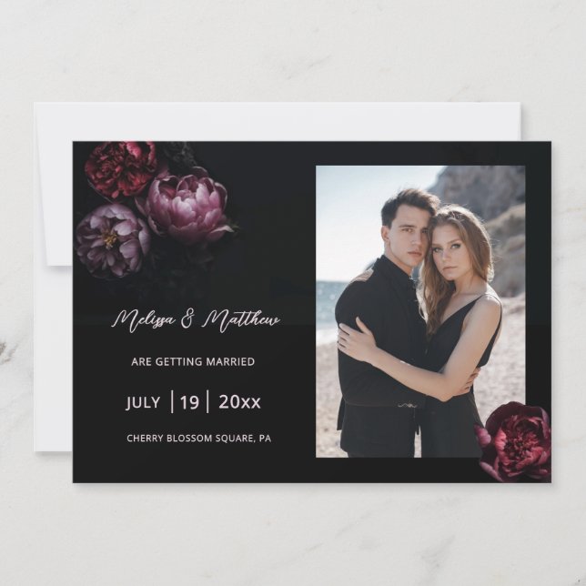 Dunkle Romantische Schwarze Hochzeit Save The Date (Vorderseite)