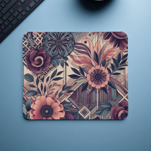 Dunkle Romanze Burgund Art Deco Floral Sommer Mousepad