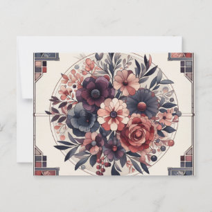 Dunkle Romanze Burgunder Art Deco Floral Sommer Postkarte