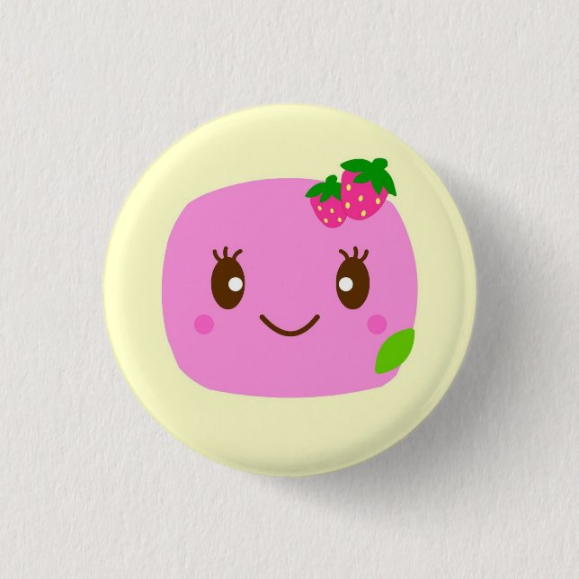 dunkle rosa Mehlkloßerdbeere Button (Vorderseite)