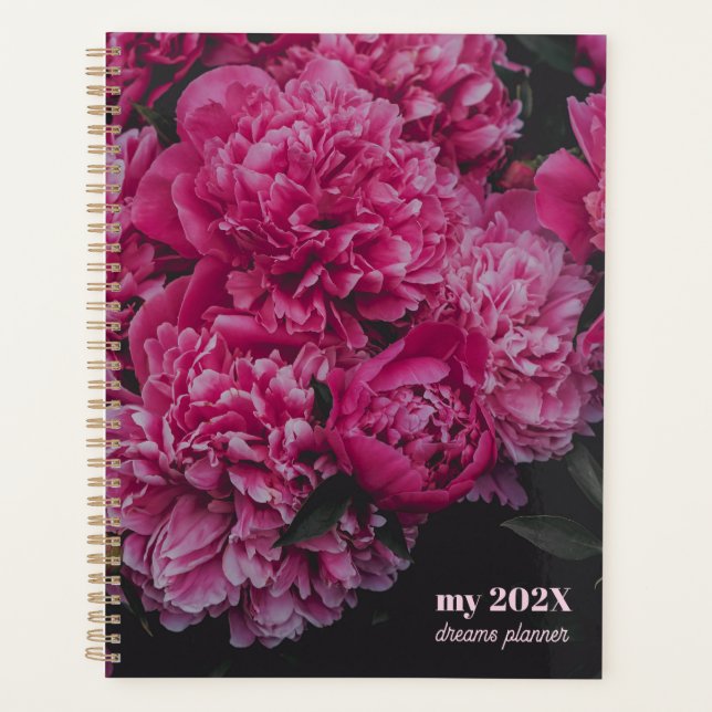 Dunkle rosa Pfingstrosen-Träume benutzerdefinierte Planer (Vorderseite)