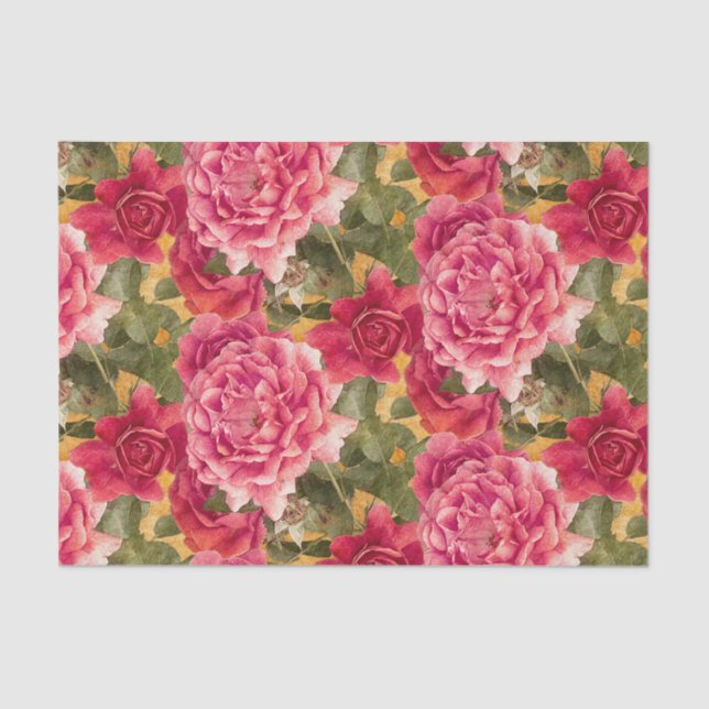 Dunkle rosa Rosen-Blumenmuster Seidenpapier (Vorderseite)