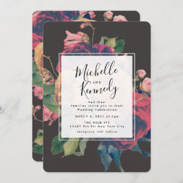 Dunkle Rose Botanische Fete Hochzeit Einladung