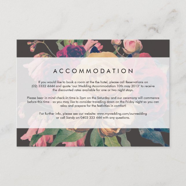 Dunkle Rose Botanische Fete Hochzeitskarte Begleitkarte (Vorderseite)