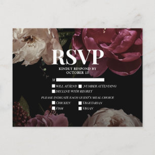 Dunkle Rosé-Burgunder-Menüauswahl Hochzeit RSVP Einladungspostkarte
