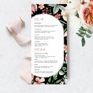 Dunkle Rose Frühlingsblumen-Hochzeitsmenü Menükarte