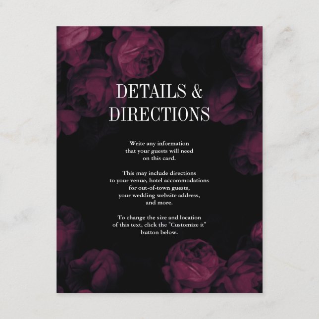 Dunkle Rose Garden Hochzeitstich Beilagen Karten (Vorderseite)