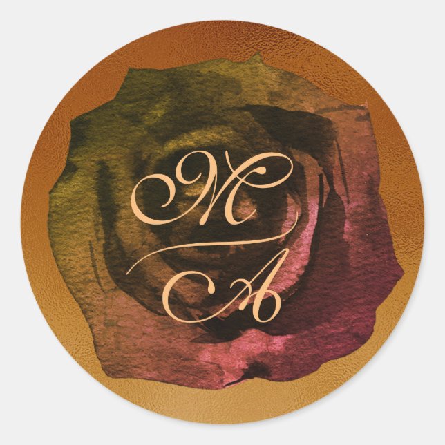 Dunkle Rose Monogramm-Hochzeitsticker Runder Aufkleber (Vorderseite)