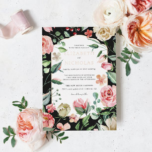 Dunkle Rose   Romantische Frühlingsblumen Hochzeit Folieneinladung