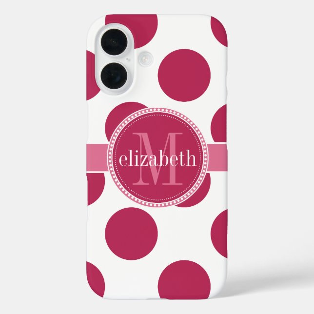 Dunkle Rose Rosa Big Polka Dots Monogramm Case-Mate iPhone Hülle (Rückseite)