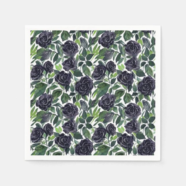Dunkle Rosen-Delight, Wasserfarbe schwarzes Rosenm Serviette (Vorderseite)