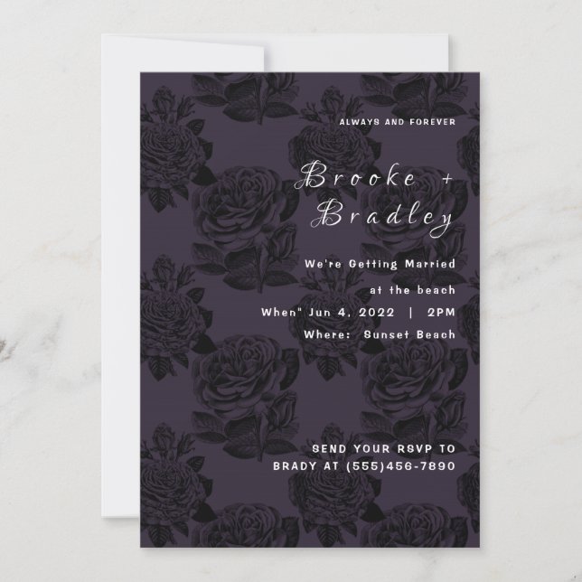 Dunkle Rosen Florale Hochzeit Einladung (Vorderseite)