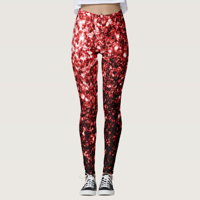 Dunkle rote Imitate Glitzer Glitzern Glamour Leggings (Vorderseite)