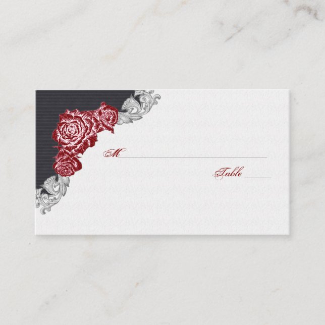 Dunkle Rote Rose Hochzeitsplatz oder Escort Cards Platzkarte (Vorderseite)