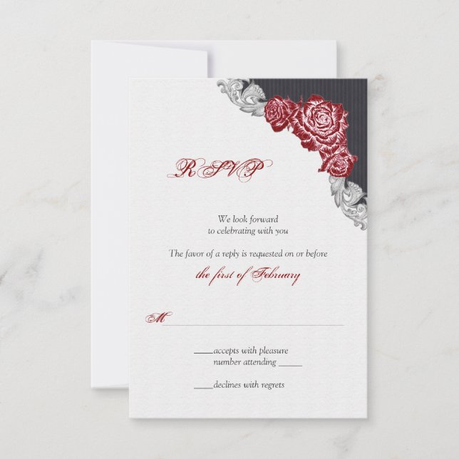Dunkle Rote Rose Wedding RSVP Card (Vorderseite)