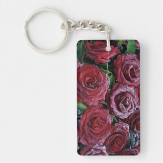 Dunkle Rote Rosen auf einem Grab gefroren Schlüsselanhänger