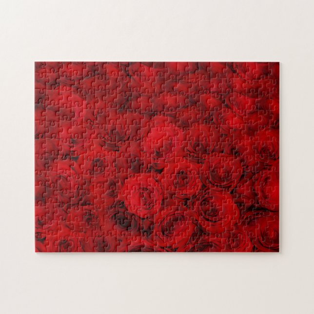 Dunkle Rote Rosen Bouquet Blume Puzzle (Horizontal)