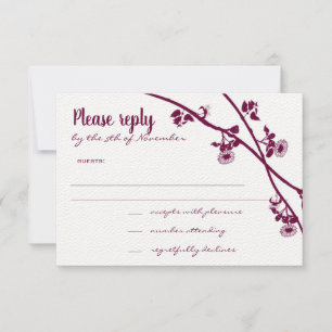 Dunkle rote Violet Lila Wildblume Hochzeit RSVP Karte