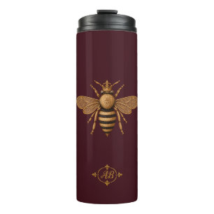 Dunkle Royal-Biene Romance Burgund & Gold Franzö Thermosbecher