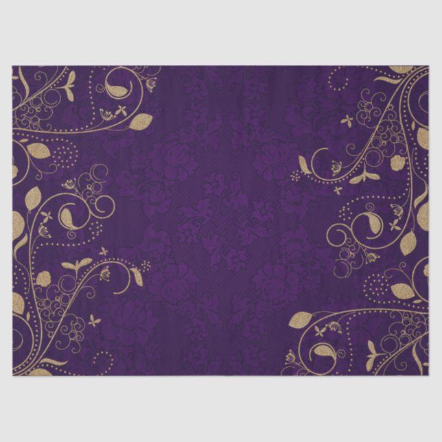 Dunkle Royal Lila mit Gold Scroll Decoute Seidenpapier (Vorderseite)