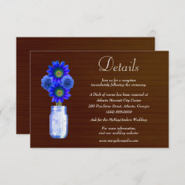 Dunkle Rustikal Blue Floral Mason Jar Wedding Deta Begleitkarte