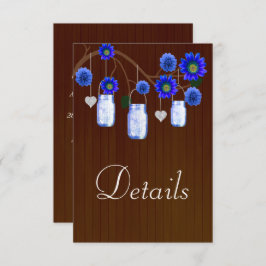 Dunkle Rustikal Blue Floral Mason Jars Hochzeitdet Begleitkarte
