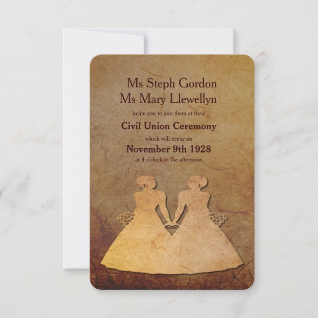 Dunkle rustikale Lesben Hochzeit Einladung (Vorderseite)