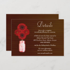 Dunkle rustikale rote Flora Mason Jar Hochzeitdeta Begleitkarte