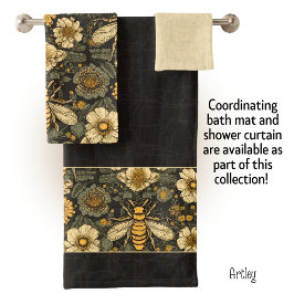 Dunkle Rustikale Vintage Bienen und Blume Badhandtuch Set