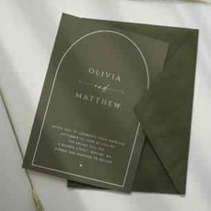 Dunkle Sage Arch Woodland Hochzeit. Foto + QR Einladung