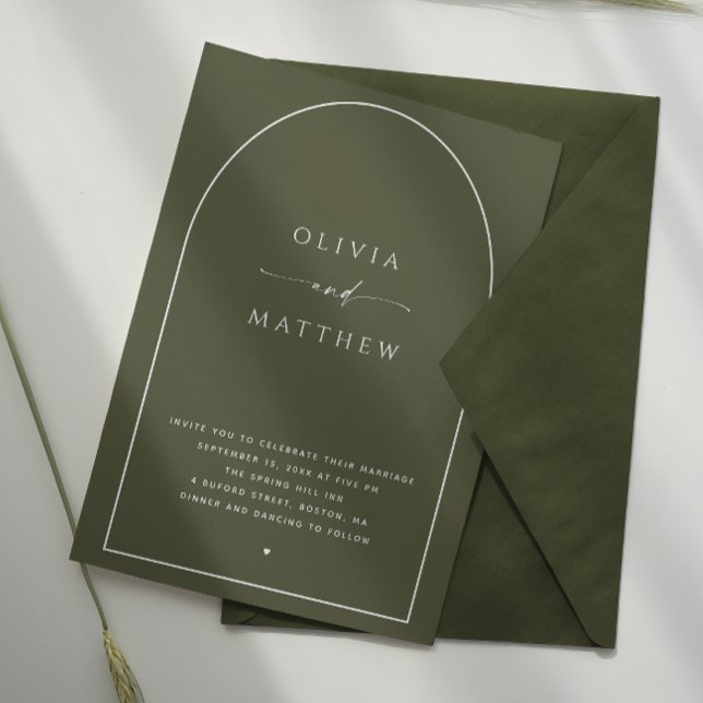 Dunkle Sage Arch Woodland Hochzeit. Foto + QR Einladung (Von Creator hochgeladen)