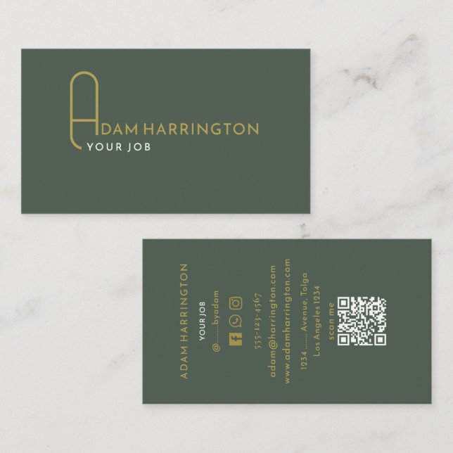 Dunkle Sage | Elegante Standard QR Code Business C Visitenkarte (Vorne/Hinten)