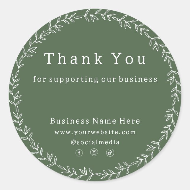Dunkle Sage Green Chic Whimsical Business Wedding Runder Aufkleber (Vorderseite)