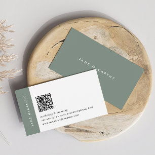 Dunkle Sage Moderner Minimalistischer QR-Code Visitenkarte