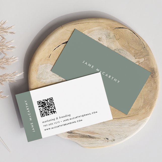 Dunkle Sage | Moderner Minimalistischer QR-Code Visitenkarte (Von Creator hochgeladen)