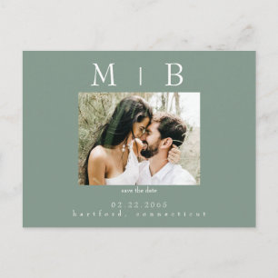 Dunkle Salbei-Paar-Foto-Hochzeit Termin merken Postkarte