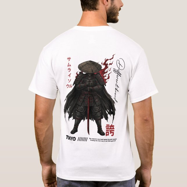 Dunkle Samurai-Krieger-Rüstung Japanisch Gothic Ro T-Shirt (Rückseite)