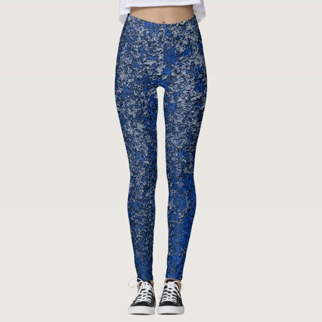 Dunkle Sapphire Blue Rusted Metal Textur Abstrakt Leggings (Vorderseite)