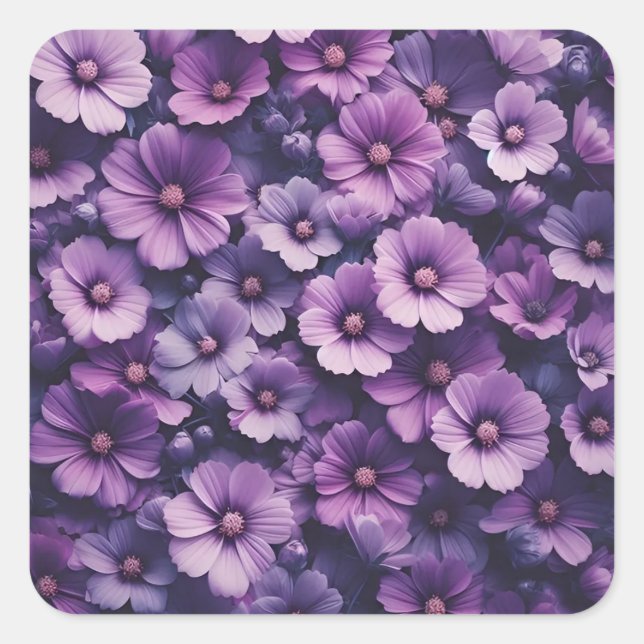 Dunkle Schatten violette Blumen Textur Quadratischer Aufkleber (Vorderseite)