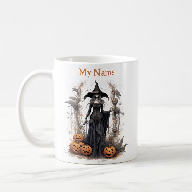 Dunkle Schattenkönigin: Halloween-Hexe, individuel Kaffeetasse (Links)