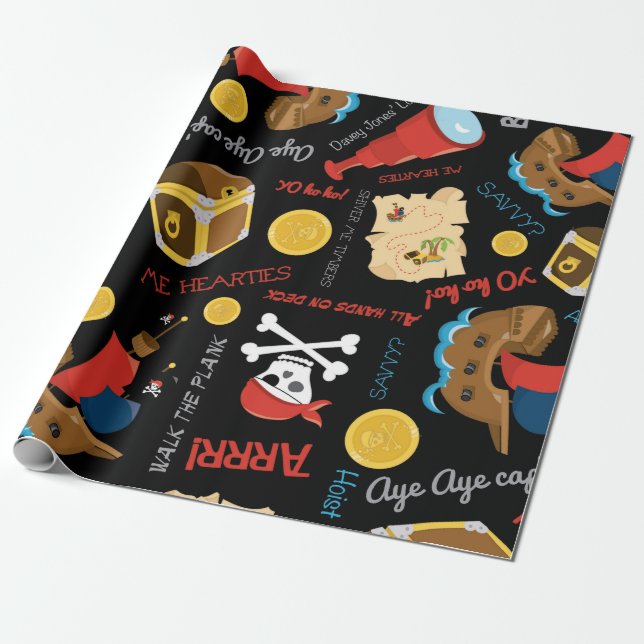 Dunkle Schatzinsel Party Pirate Wrapping Paper Geschenkpapier (Ungerollt)