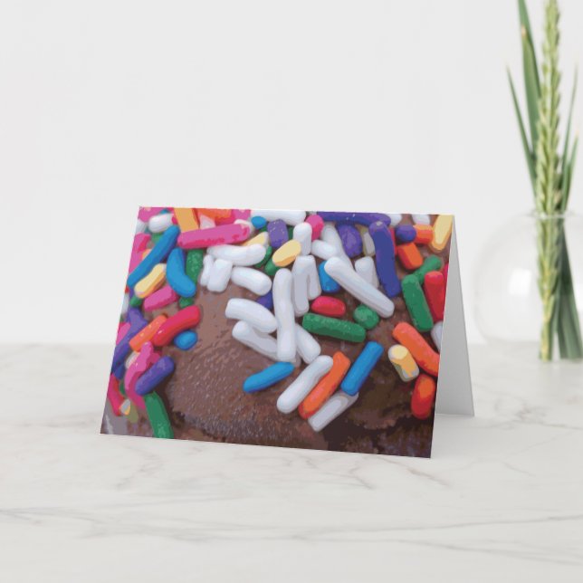 Dunkle Schokolade Eiscreme mit Regenbogensprinklen Karte (Vorderseite)