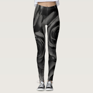 Dunkle Schwarz & Graue Rosen Schicke Mode Leggings