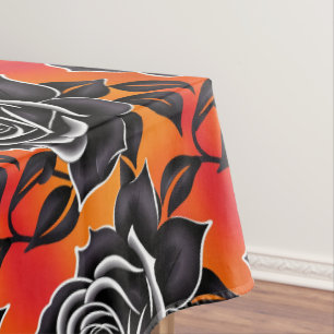 Dunkle schwarze Rosen mit weißen Umrandungen Tischdecke