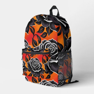 Dunkle schwarze Rosen mit weißen Umrissen Bedruckter Rucksack